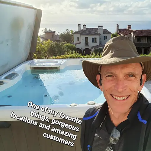 jason working on hot tub leak repair in san diego back yard Jason the owner working on hot tub leak repair in San Diego back yard